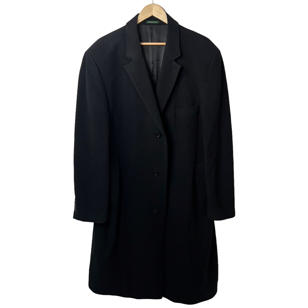Lauren Ralph Lauren Mens Pure Cashmere Overcoat Coat Size 46L Black Button Front